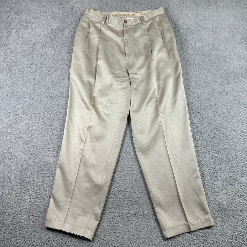 Tommy Bahama Pants Mens 35 (Fits 34x29) Tan Silk Relax Pleated Cuffed Trousers